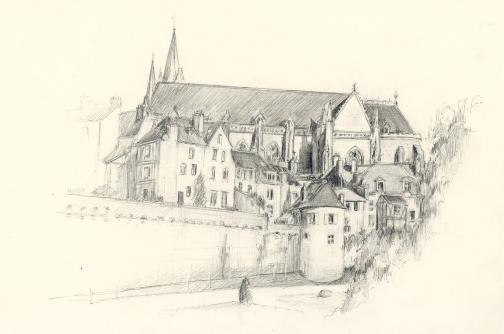 Dessin au graphite des remparts de vannes, par Nadège Vicaire